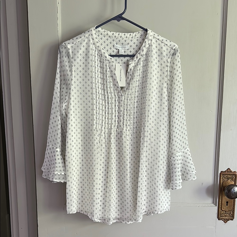Charter Club White Blouse with Delicate Pattern